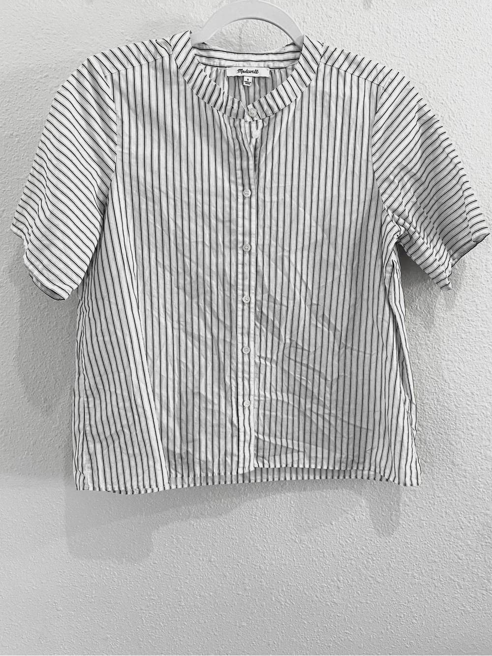 Madewell White Stripe Button Top Preppy Cotton Short Sleeve Essential Everyday